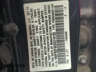 2013 Honda Civic LX with VIN 19XFB2F52DE214133, listed as a Copart auction lot 53840825 with 133,959 mi miles and Salvage Title. Bid and sale history available at DreamBid. Image 12.