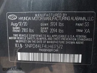 2020 Hyundai Elantra Value Edition with VIN 5NPD84LF4LH617572, listed as a IAAI auction lot 41535581 with 164,056 mi miles. Bid and sale history available at carsss.com. Image 9.