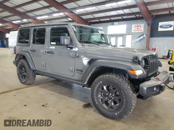 2021 Jeep Wrangler Unlimited Willys with VIN 1C4HJXDNXMW648849, listed as a Copart auction lot 55942895 with 28,240 mi miles and Salvage Title. Bid and sale history available at DreamBid. Image 4.