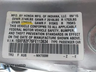2015 Honda Civic Sedan SE with VIN 19XFB2F76FE113634, listed as a IAAI auction lot 42046903 with 171,071 mi miles. Bid and sale history available at carsss.com. Image 9.