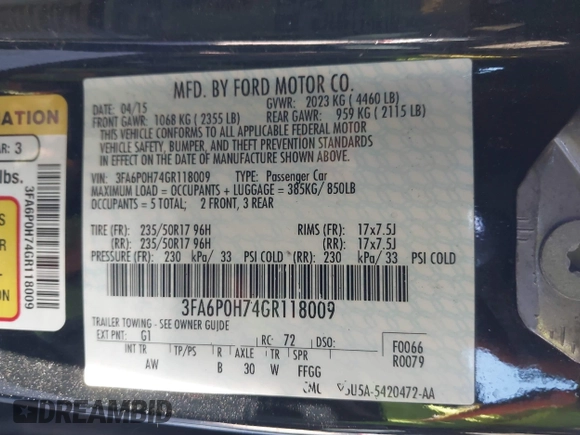 2016 Ford Fusion SE с VIN 3FA6P0H74GR118009, выставлен на аукционе IAAI как лот 41881070 с пробегом 115 355 миль миль и . История ставок и продаж доступна на DreamBid. Изображение 9.