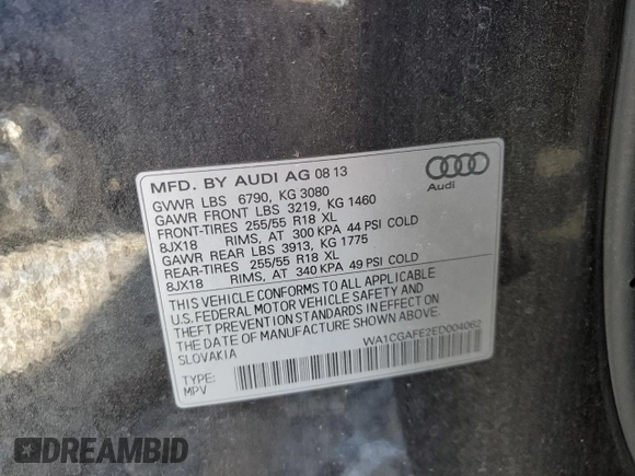2014 Audi Q7 Premium with VIN WA1CGAFE2ED004062, listed as a Copart auction lot 75462984 with 150,452 mi miles and Clean title. Bid and sale history available at DreamBid. Image 14.