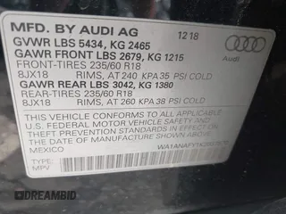 2019 Audi Q5 Premium with VIN WA1ANAFY1K2037570, listed as a IAAI auction lot 42126417 with 110,157 mi miles and . Bid and sale history available at DreamBid. Image 9.