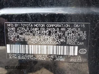 2016 Lexus IS 300/350 z VIN JTHCM1D26G5002043, wystawiony jako IAAI lot #41728601 z przebiegiem 51 482 mil mil oraz . Historia ofert i sprzedaży dostępna na DreamBid. Obrazek 9.