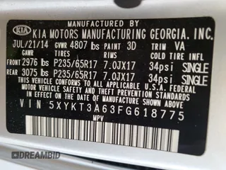 2015 Kia Sorento LX with VIN 5XYKT3A63FG618775, listed as a Copart auction lot 53165155 with 153,070 mi miles and Salvage Title. Bid and sale history available at carsss.com. Image 14.