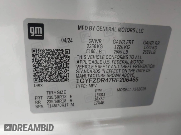 2024 Cadillac XT4 AWD Premium Luxury z VIN 1GYFZDR47RF206465, wystawiony jako IAAI lot #42562562 z przebiegiem 5 951 mil mil oraz . Historia ofert i sprzedaży dostępna na DreamBid. Obrazek 9.