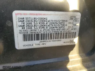 2007 Mitsubishi Outlander ES with VIN JA4MS31X17Z004860, listed as a Copart auction lot 87907985 with 175,890 mi miles and Salvage Title. Bid and sale history available at carsss.com. Image 13.