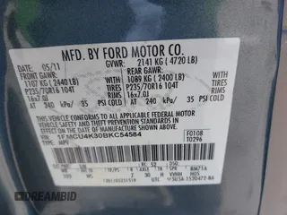 2011 Ford Escape Hybrid with VIN 1FMCU4K30BKC54584, listed as a IAAI auction lot 42131257 with 107,905 mi miles and . Bid and sale history available at DreamBid. Image 9.