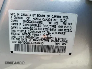 2007 Acura MDX Tech Pkg with VIN 2HNYD283X7H516450, listed as a Copart auction lot 51173505 with 173,435 mi miles and Salvage Title. Bid and sale history available at carsss.com. Image 16.