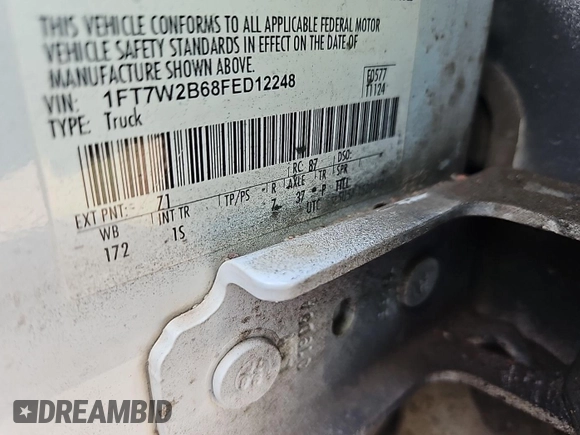 2015 Ford F-250 Lariat с VIN 1FT7W2B68FED12248, выставлен на аукционе IAAI как лот 42568032 с пробегом 301 100 миль миль и . История ставок и продаж доступна на DreamBid. Изображение 7.