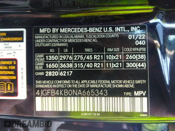 2022 Mercedes-Benz GLE 350 with VIN 4JGFB4KB0NA665343, listed as a IAAI auction lot 41709699 with 25,022 mi miles and . Bid and sale history available at DreamBid. Image 9.