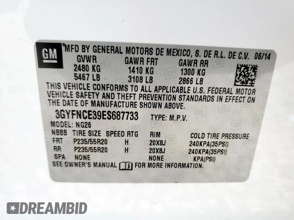 2014 Cadillac SRX Performance Collection with VIN 3GYFNCE39ES687733, listed as a Copart auction lot 62770665 with 151,714 mi miles and Salvage title. Bid and sale history available at DreamBid. Image 13.