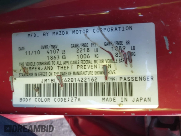 2011 Mazda 3 s Sport with VIN JM1BL1K62B1422162, listed as a IAAI auction lot 41850351 with 234,103 mi miles. Bid and sale history available at carsss.com. Image 9.