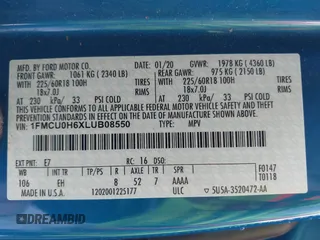 2020 Ford Escape SEL with VIN 1FMCU0H6XLUB08550, listed as a IAAI auction lot 41829539 with 82,638 mi miles and . Bid and sale history available at carsss.com. Image 9.
