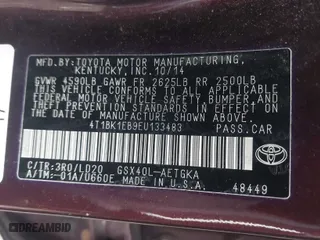 2014 Toyota Avalon Limited with VIN 4T1BK1EB9EU133483, listed as a IAAI auction lot 41744776 with 102,987 mi miles. Bid and sale history available at carsss.com. Image 9.