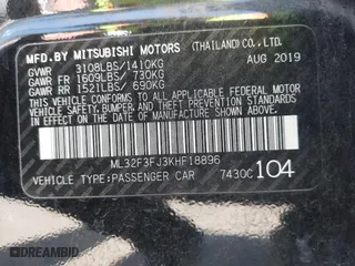 2019 Mitsubishi Mirage G4 ES with VIN ML32F3FJ3KHF18896, listed as a IAAI auction lot 41885886 with 32,481 mi miles. Bid and sale history available at carsss.com. Image 9.