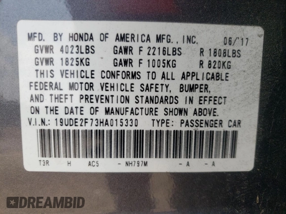 2017 Acura ILX Premium with VIN 19UDE2F73HA015330, listed as a Copart auction lot 61098003 with 55,339 mi miles and . Bid and sale history available at DreamBid. Image 12.