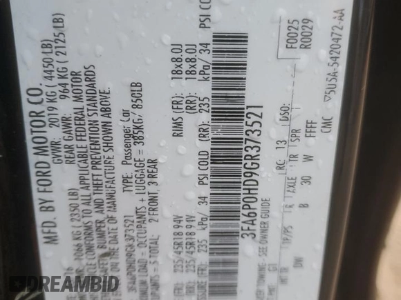 2016 Ford Fusion SE with VIN 3FA6P0HD9GR373521, listed as a Copart auction lot 43463435 with 130,797 mi miles and Salvage title. Bid and sale history available at DreamBid. Image 12.