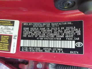 2012 Toyota Camry L with VIN 4T1BF1FK7CU517858, listed as a IAAI auction lot 41721757 with 225,334 mi miles. Bid and sale history available at carsss.com. Image 9.
