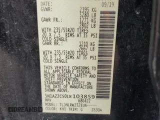 2020 Nissan Murano SL z VIN 5N1AZ2CS0LN103859, wystawiony jako Copart lot #53652915 z przebiegiem 148 364 mil mil oraz Szkoda całkowita • Salvage title. Historia ofert i sprzedaży dostępna na DreamBid. Obrazek 13.