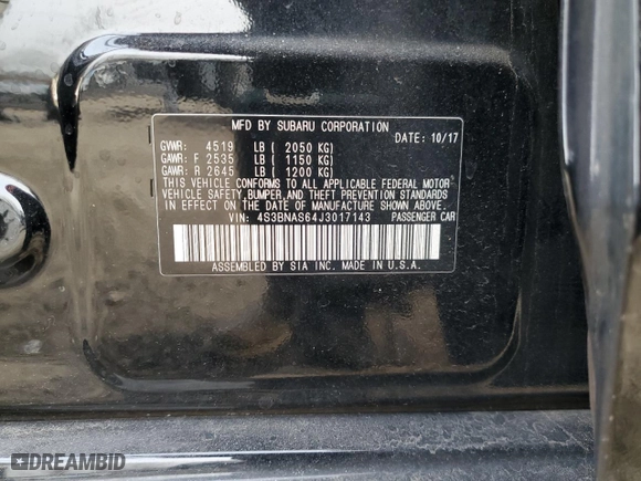 2018 Subaru Legacy Sport with VIN 4S3BNAS64J3017143, listed as a Copart auction lot 46729215 with 55,132 mi miles and Salvage Title. Bid and sale history available at carsss.com. Image 14.