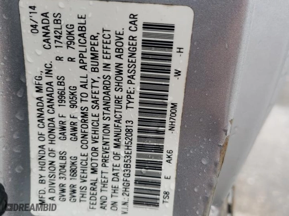 2014 Honda Civic Coupe LX with VIN 2HGFG3B53EH520813, listed as a Copart auction lot 51123865 with 0 mi miles and Salvage Title. Bid and sale history available at carsss.com. Image 12.