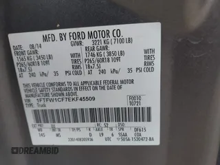 2014 Ford F-150 XL with VIN 1FTFW1CF7EKF45509, listed as a IAAI auction lot 42427754 with 115,371 mi miles and . Bid and sale history available at DreamBid. Image 9.