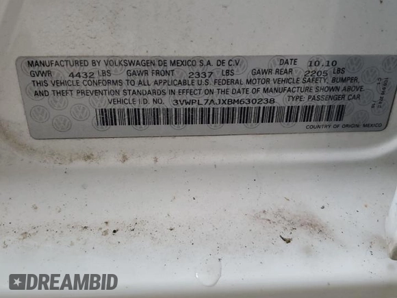 2011 Volkswagen Jetta TDI with VIN 3VWPL7AJXBM630238, listed as a Copart auction lot 55470875 with 96,198 mi miles and Non repairable. Bid and sale history available at DreamBid. Image 12.
