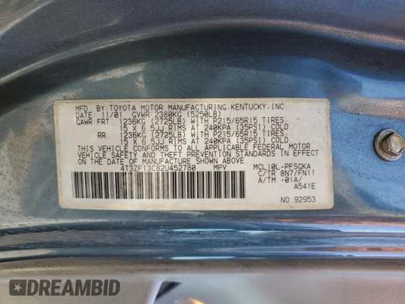 2002 Toyota Sienna LE с VIN 4T3ZF13C82U452780, выставлен на аукционе Copart как лот 58392815 с пробегом 184 084 миль миль и Списание • Salvage title. История ставок и продаж доступна на DreamBid. Изображение 13.