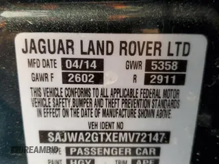 2014 Jaguar XJ with VIN SAJWA2GTXEMV72147, listed as a Copart auction lot 44854485 with 103,814 mi miles and Salvage Title. Bid and sale history available at DreamBid. Image 12.