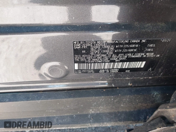 2021 Toyota RAV4 Hybrid XSE with VIN 2T3E6RFV2MW017668, listed as a IAAI auction lot 42008581 with Not provided miles and . Bid and sale history available at DreamBid. Image 9.