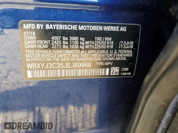 2018 BMW X2 sDrive28i with VIN WBXYJ3C35JEJ89968, listed as a Copart auction lot 52626525 with 68,945 mi miles and Salvage title. Bid and sale history available at DreamBid. Image 13.
