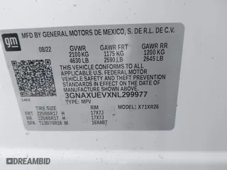 2022 Chevrolet Equinox LT with VIN 3GNAXUEVXNL299977, listed as a IAAI auction lot 41628827 with 6,513 mi miles. Bid and sale history available at carsss.com. Image 9.