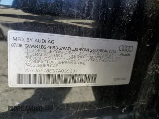 2007 Audi A4 2.0T with VIN WAUAF78E37A039291, listed as a Copart auction lot 47048265 with 120,531 mi miles and Salvage Title. Bid and sale history available at carsss.com. Image 12.
