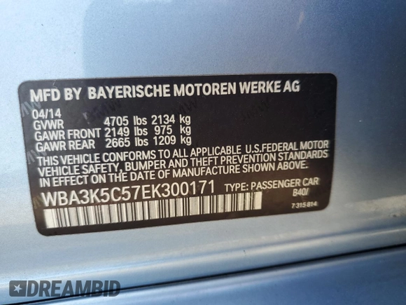 2014 BMW 3 Series 328d xDrive with VIN WBA3K5C57EK300171, listed as a Copart auction lot 61986445 with 79,122 mi miles and Salvage title. Bid and sale history available at DreamBid. Image 12.