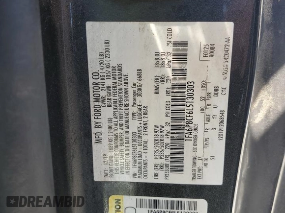 2020 Ford Mustang GT with VIN 1FA6P8CF6L5130303, listed as a Copart auction lot 57838495 with 45,319 mi miles and Salvage title. Bid and sale history available at DreamBid. Image 13.