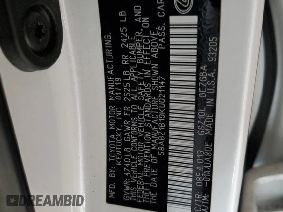 2019 Lexus ES 350 z VIN 58ABZ1B19KU021147, wystawiony jako Copart lot #50423025 z przebiegiem 65 849 mil mil oraz Nie do naprawy • Non repairable. Historia ofert i sprzedaży dostępna na DreamBid. Obrazek 15.