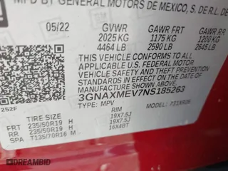 2022 Chevrolet Equinox RS with VIN 3GNAXMEV7NS185263, listed as a IAAI auction lot 41207297 with 42,603 mi miles. Bid and sale history available at carsss.com. Image 9.