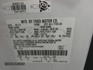 2013 Ford F-150 XL with VIN 1FTFX1CF1DFA19445, listed as a IAAI auction lot 42477840 with 292,047 mi miles and . Bid and sale history available at DreamBid. Image 9.