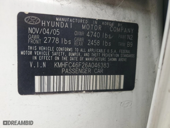 2006 Hyundai Azera SE with VIN KMHFC46F26A046383, listed as a Copart auction lot 47971535 with 306,323 mi miles and Salvage Title. Bid and sale history available at carsss.com. Image 12.