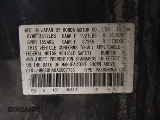 2010 Honda Fit Sport с VIN JHMGE8H48AC007735, выставлен на аукционе IAAI как лот 42314822 с пробегом Не указан миль и . История ставок и продаж доступна на DreamBid. Изображение 9.