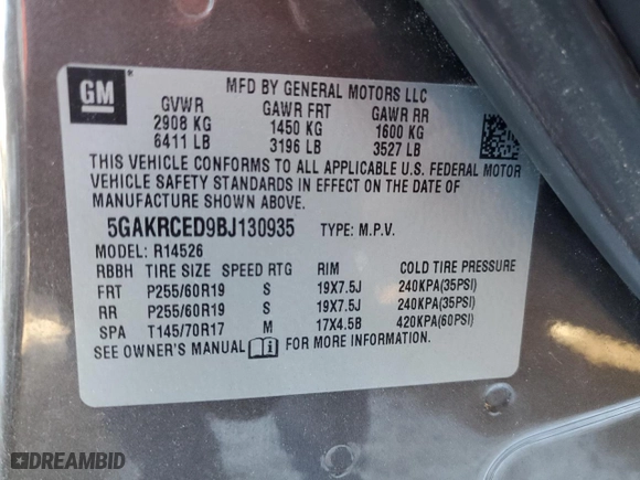 2011 Buick Enclave CXL-2 with VIN 5GAKRCED9BJ130935, listed as a Copart auction lot 42038835 with 0 mi miles and Clean Title. Bid and sale history available at carsss.com. Image 13.