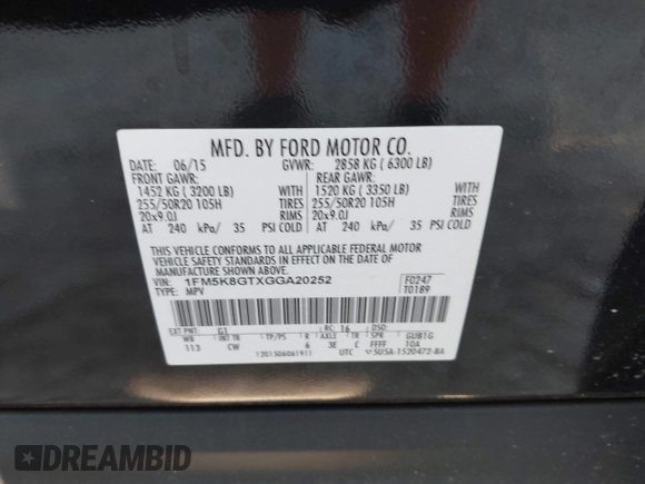 2016 Ford Explorer Sport with VIN 1FM5K8GTXGGA20252, listed as a IAAI auction lot 42056049 with 146,394 mi miles and . Bid and sale history available at carsss.com. Image 9.