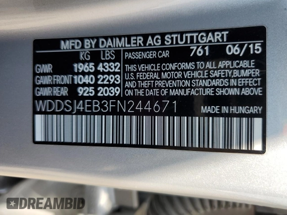 2015 Mercedes-Benz CLA 250 with VIN WDDSJ4EB3FN244671, listed as a Copart auction lot 65290503 with 67,496 mi miles and . Bid and sale history available at DreamBid. Image 14.