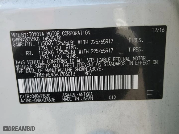 2017 Toyota RAV4 LE with VIN JTMZFREV3HJ706013, listed as a Copart auction lot 50403845 with 79,463 mi miles and Salvage Title. Bid and sale history available at carsss.com. Image 14.
