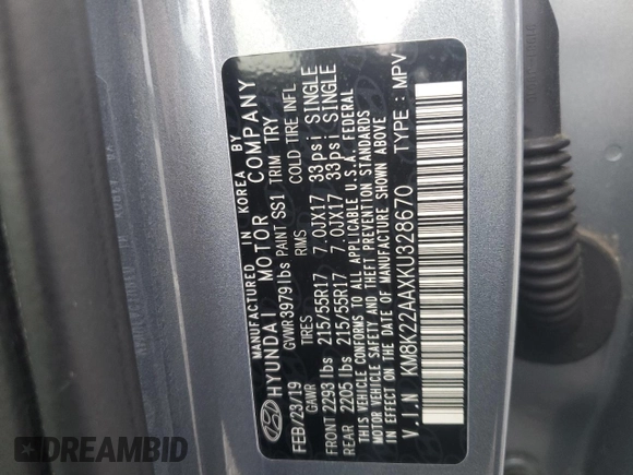 2019 Hyundai Kona SEL with VIN KM8K22AAXKU328670, listed as a Copart auction lot 54476045 with 18,068 mi miles and Salvage Title. Bid and sale history available at DreamBid. Image 13.