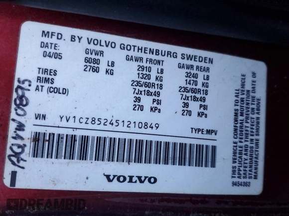 2005 Volvo XC90 z VIN YV1CZ852451210849, wystawiony jako Copart lot #83960094 z przebiegiem 172 267 mil mil oraz Szkoda całkowita • Salvage title. Historia ofert i sprzedaży dostępna na DreamBid. Obrazek 13.