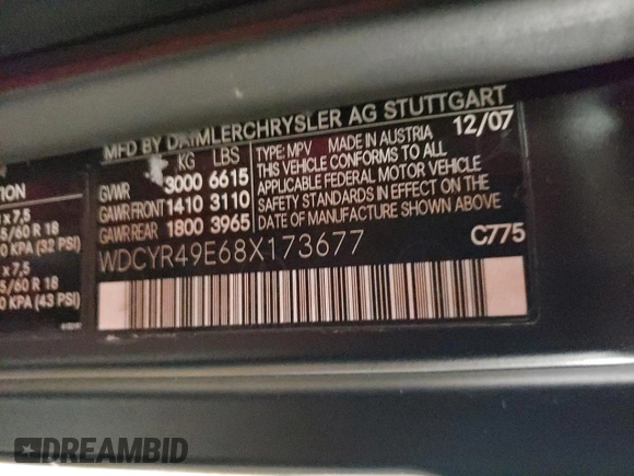 2008 Mercedes-Benz G-Class 5.0L with VIN WDCYR49E68X173677, listed as a Copart auction lot 43903035 with 128,210 mi miles and Clean Title. Bid and sale history available at carsss.com. Image 13.