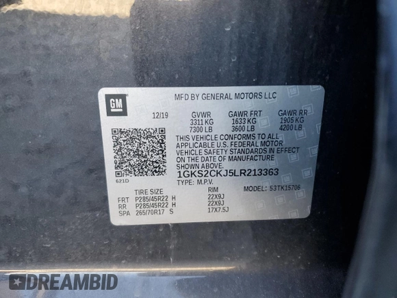 2020 GMC Yukon Denali with VIN 1GKS2CKJ5LR213363, listed as a Copart auction lot 42616335 with 81,970 mi miles and Salvage Title. Bid and sale history available at carsss.com. Image 13.