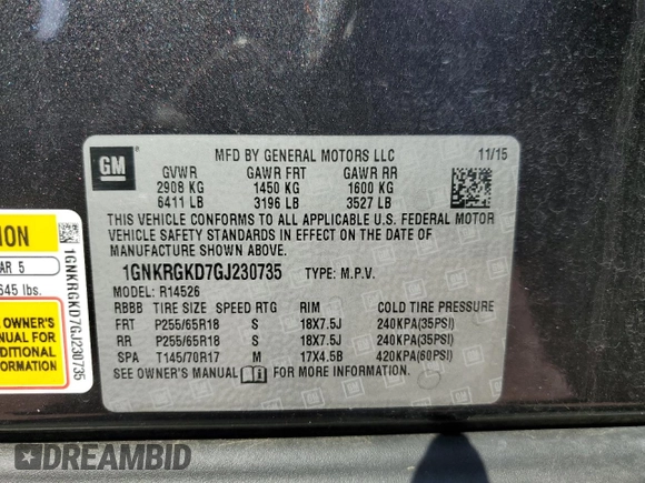 2016 Chevrolet Traverse LT with VIN 1GNKRGKD7GJ230735, listed as a Copart auction lot 54754965 with 104,312 mi miles and Salvage title. Bid and sale history available at DreamBid. Image 14.